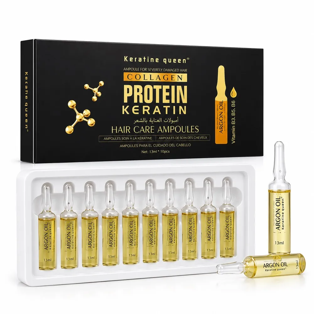آمپول مراقبت از مو کراتینه کوئین (Keratin queen) مدل کلاژن پروتئین و کراتین بسته ۱۰ عددی