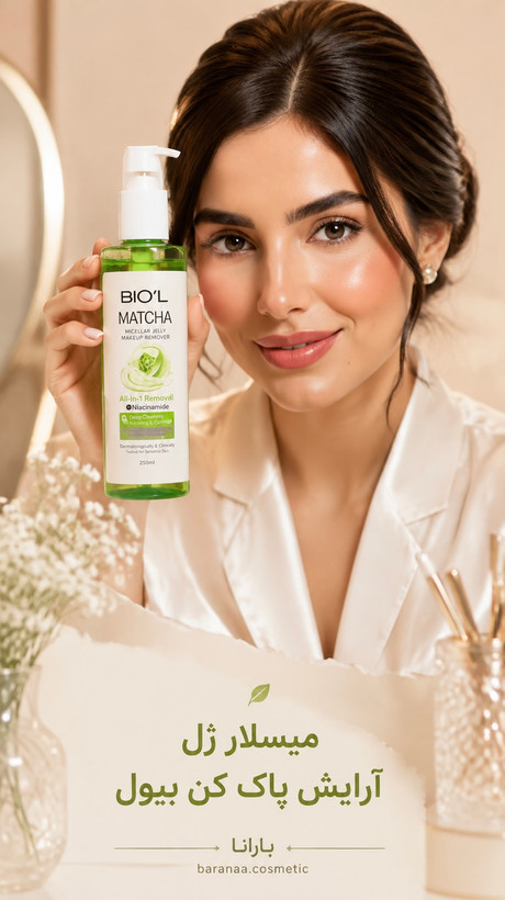 میسلار ژل بیول حاوی عصاره ماچا مناسب پوست مختلط تا چرب حجم 250 میل